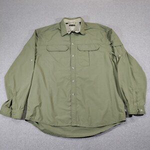 REI Shirt Men Large Green Sahara Long Sleeve Button Down Vented Fishing UPF 40+